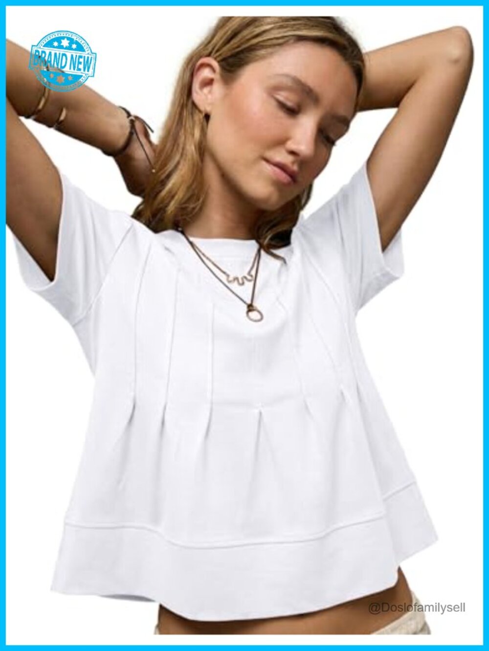 LOMON Women's Cotton Peplum Top Pleated Short Sleeve Babydoll Blouse